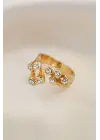 Ayarlamalı Gold Metal Kare Zirkon Taşlı Yüzük