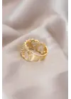 Ayarlamalı Gold Renk Metal Zirkon Taşlı Kalp Model Yüzük