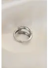 Ayarlamalı Gümüş Renk Metal Zirkon Taşlı Yüzük