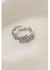 Ayarlamalı Gümüş Renk Metal Zirkon Taşlı Zikzak Yüzük