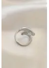 Ayarlamalı Silver Renk Metal Zirkon Taşlı Kanat Yüzük