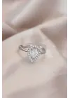 Ayarlamalı Silver Renk Metal Zirkon ve Kristal Taşlı Damla Model Yüzük