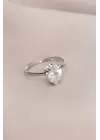 Ayarlanabilir Silver Renk Taşlı Damla Yüzük