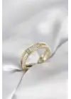 Baget Zirkon Taşlı Gold Renk İncili Kadın Yüzük