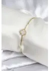 Beyaz Sedefli Yonca Model Gold Renk Kadın Bileklik
