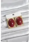 Bordo Kare Model Vintage Gold Renk Kadın Küpe
