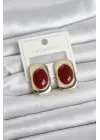 Bordo Renk Kare Model Vintage Kadın Küpe