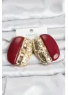 Özel Tasarım Bordo Renk Pirinç Vintage Kadın Küpe