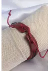Bordo Renk Siyah İpli Deri Erkek Bileklik