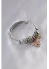 Çelik Charm Model Gold Kelebek Figür Gri Boncuklu Kadın Bileklik