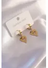 Çelik Gold Renk Kalp Model Kelebek Detay Kadın Küpe