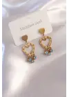 Çelik Gold Renk Kalp Model Nazar Boncuk Detay Kadın Küpe