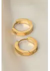 Çelik Gold Renk Zirkon Taş Detay Halka Küpe