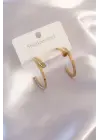 Çelik Gold Renk Zirkon Taş Detay Kadın Küpe