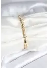 Çelik Gold Renk Zirkon Taşlı Baklava Model Kadın Bileklik