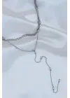 Çelik Gümüş Renk Çift Zincirli Kolye