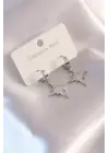 Çelik Gümüş Renk Kutup Yıldızı Figür Zirkon Taşlı Kadın Küpe