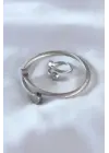 Çelik Gümüş Renk Sıkı Burgu Model Erkek Bileklik Yüzük Seti
