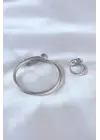 Çelik Gümüş Renk Sıkı Burgu Model Erkek Bileklik Yüzük Seti