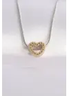 çelik kolye Zincir Gümüş  Zincirli Altın  Kalp Tasarımlı Çelik Kolye