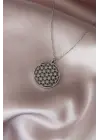 Çelik Silver Renk Yaşam Çiçeği Tasarımlı Kadın Kolye