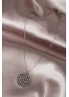 Çelik Silver Renk Yaşam Çiçeği Tasarımlı Kadın Kolye