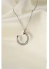 Çelik Silver Renk Zirkon Taşlı Çivi Model Kadın Kolye
