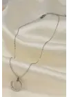 Çelik Silver Renk Zirkon Taşlı Çivi Model Kadın Kolye