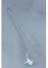 Çelik Uçlu Tuğra Tasarımlı Gümüş Renk Zincir Kolye