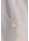 Çiçek Model Zirkon Taş Detaylı Gold Metal Zincirli Kadın Kolye