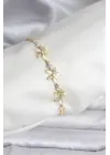 Çiçek Model Zirkon Taşlı Gold Renk Pirinç Su Yolu Kadın Bileklik