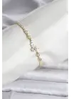 Çiçekli Model Zirkon Taşlı Gold Renk Su Yolu Kadın Bileklik