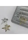 Çift Yıldız Işıltılı Modern Küpe