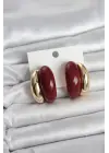 Damla Model Bordo Vintage Gold Renk Kadın Küpe