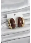 Damla Model Kahverengi Vintage Gold Renk Kadın Küpe