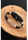 Deniz Çapalı Metal Aksesuarlı Siyah Renk Deri Erkek Bileklik