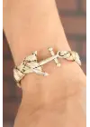 Desenli Krem Metal Çapalı Erkek Bileklik