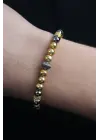 Doğal Taş Çember Model Gold Ve Füme Renk Asansörlü Erkek Bileklik