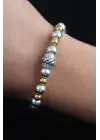 Doğal Taş Sarmal Model Gold Ve Gümüş Renk Asansörlü Erkek Bileklik