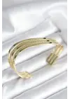 Eğik Şerit Model Gold Renk Pirinç Kadın Bileklik