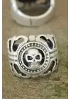 Eskitme Gümüş Renk Metal Kuru Kafa Tasarım Ayarlamalı Erkek Yüzük