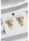 Füsun Küpesi Model Gold Renk Kelebek Model Pirinç Kadın Küpe