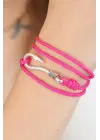 Fuşya Renk Gümüş Metal Kancalı Bayan Çoklu Bileklik