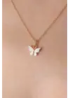 Altın Beyaz  Kelebek Figür  Çelik Kolye