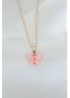 Altın Kaplama Pembe Sedefli Kelebek Çelik Kolye