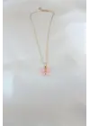 Altın Kaplama Pembe Sedefli Kelebek Çelik Kolye
