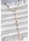 Gold Karışık Renk Zirkon Taşlı Y Pirinç Kolye