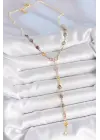 Gold Karışık Renk Zirkon Taşlı Y Pirinç Kolye