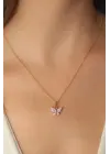 Altın Lila  Kelebek Figür  Çelik Kolye