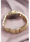 Gold Metal Kordonlu Zirkon Taşlı Kasa Tasarımlı Kadın Saat
